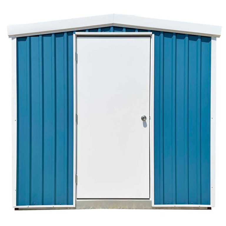 Siding: Roman Blue | Trim: Brite White | Door: Swing