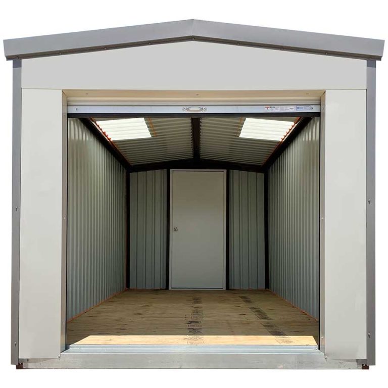 Siding: Ash Gray | Trim: Charcoal | Door: Additional Swing | Features: Set of 2 Skylights