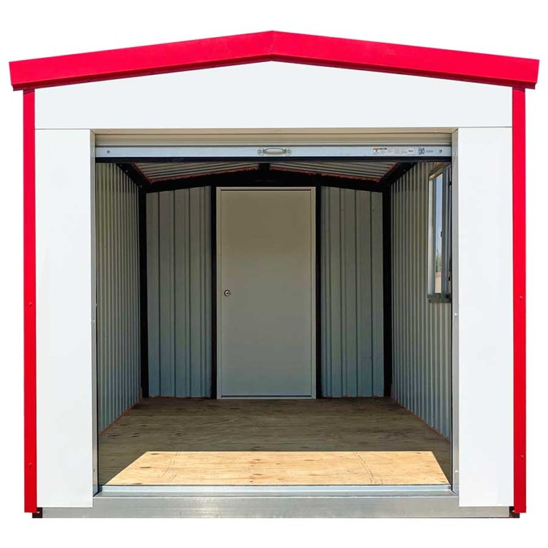 Siding: Brite White | Trim: Brite Red | Door: Additional Swing | Features: Window